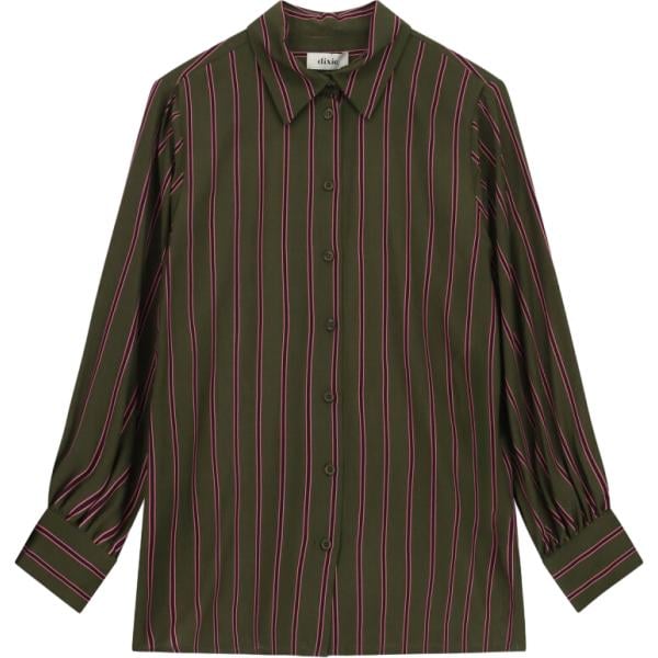 Camicia da donna in verde oliva a righe collo classico a maniche lunghe Dixie Dixie