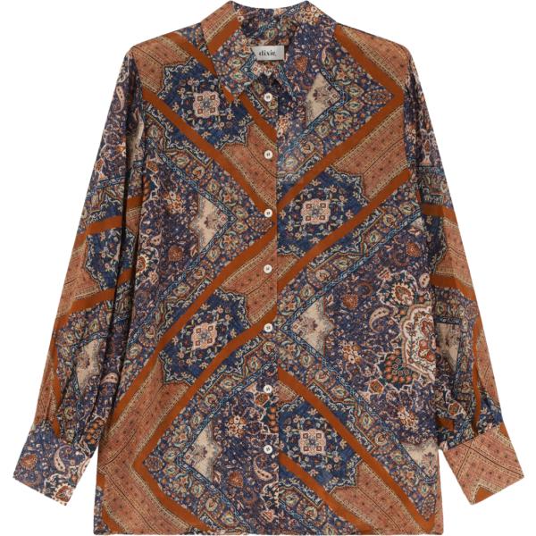 camicia da donna in marrone scuro con stampe a maniche lunghe Dixie