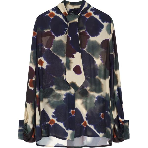 camicia da donna in blu scuro con stampe collo classico a maniche lunghe con bottoni Dixie