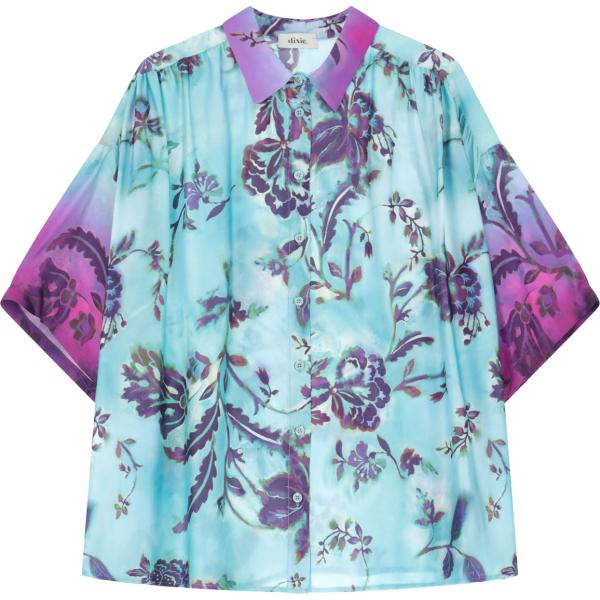 camicia da donna in azzurro con stampe collo a punta Dixie