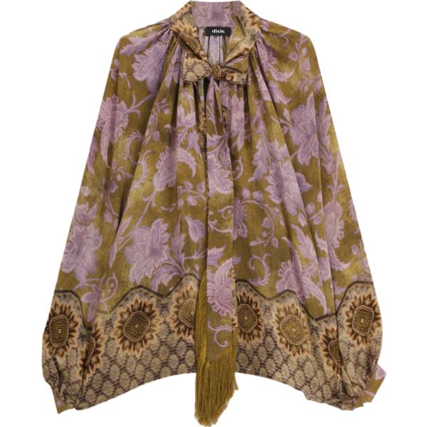 Blusa da donna in marrone scuro con stampe con fiocco Dixie