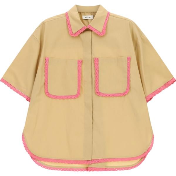 Camicia a maniche corte da donna in beige sabbia collo classico a maniche corte Dixie