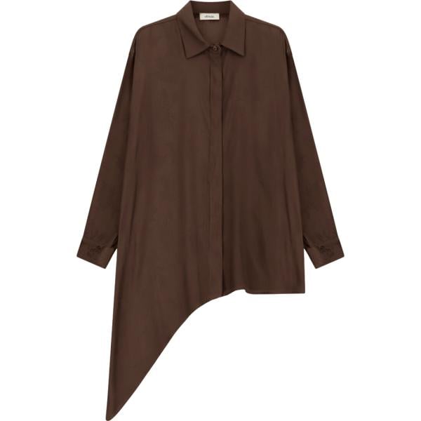 Camicia da donna forma asimmetrica in marrone scuro con stampe collo classico a maniche lunghe Dixie
