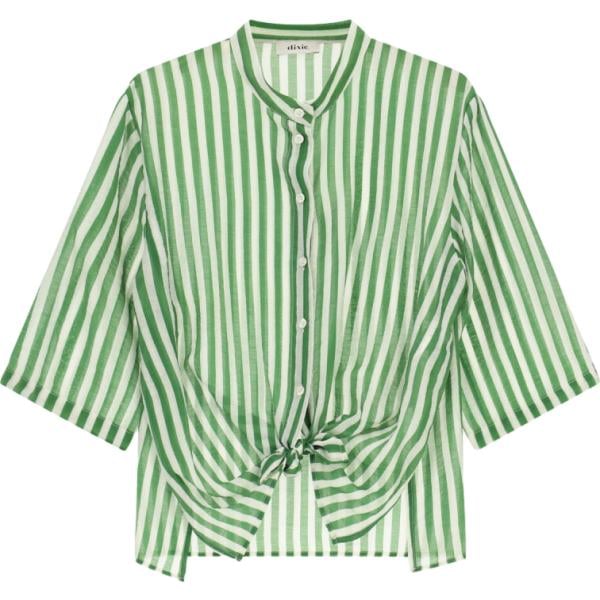 Camicia da donna in bianco avorio a righe collo coreana Dixie