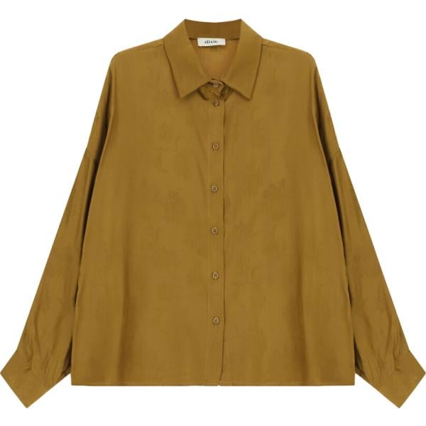 Camicia da donna in marrone chiaro a fiori a maniche lunghe con bottoni Dixie