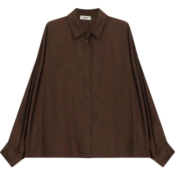 Camicia da donna in marrone scuro a fiori a maniche lunghe con bottoni Dixie