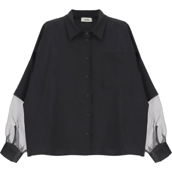 Camicia da donna oversize in nero pece collo classico a maniche lunghe Dixie