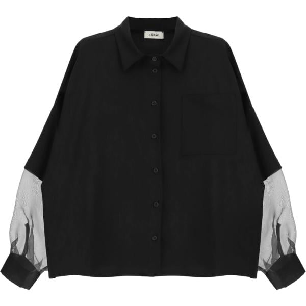 Camicia da donna oversize in nero pece collo classico a maniche lunghe Dixie