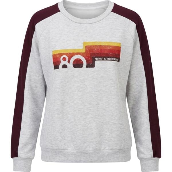 Felpa da donna in grigio chiaro con stampe collo senza cappuccio a maniche lunghe Dixie
