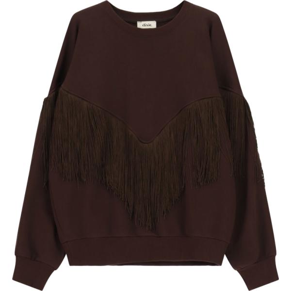 Felpa da donna in nero pece con frange collo senza cappuccio Dixie