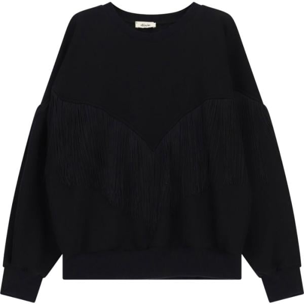 Felpa da donna in nero pece con frange collo senza cappuccio Dixie