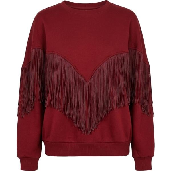 Felpa da donna in bordeaux con frange collo senza cappuccio Dixie