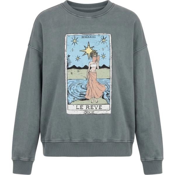 Felpa da donna in grigio scuro con stampe girocollo Dixie