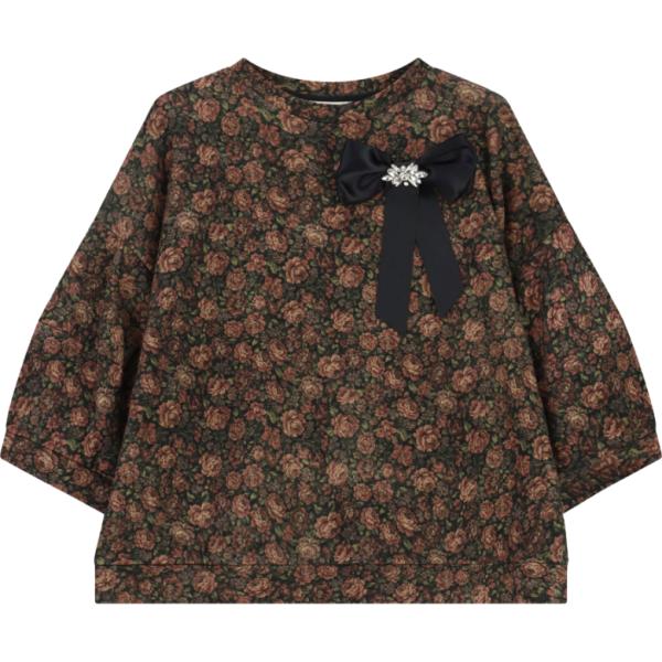 Felpa da donna in nero pece a fiori con fiocco collo senza cappuccio Dixie