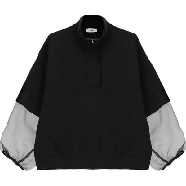 Felpa da donna in nero pece collo senza cappuccio a maniche lunghe con zip Dixie Dixie