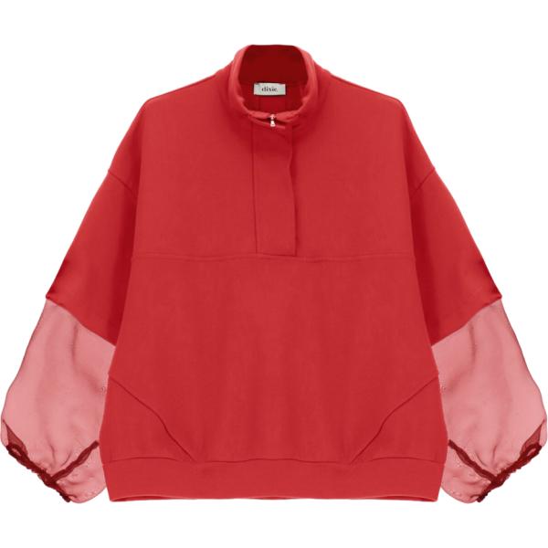 Felpa da donna in rosso classico collo senza cappuccio a maniche lunghe con zip Dixie