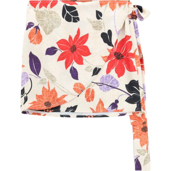 Minigonna da donna in bianco avorio a fiori con fiocco corto Dixie