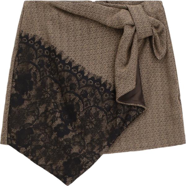 minigonna da donna in marrone scuro con stampe con pizzo corto Dixie