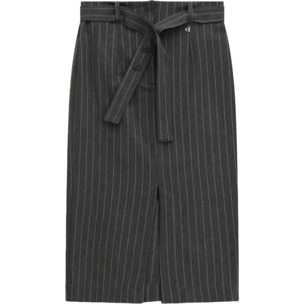 Gonna longuette da donna in grigio scuro a righe a vita alta con cintura Dixie Dixie