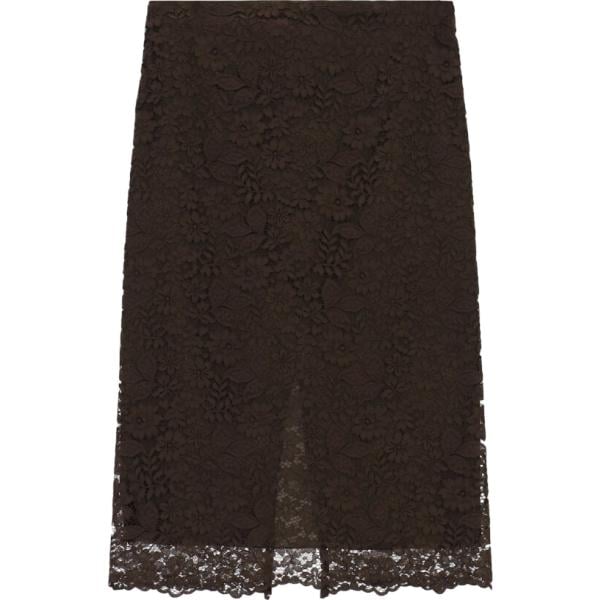Gonna longuette da donna in marrone scuro a fiori con pizzo con spacco a vita alta Dixie