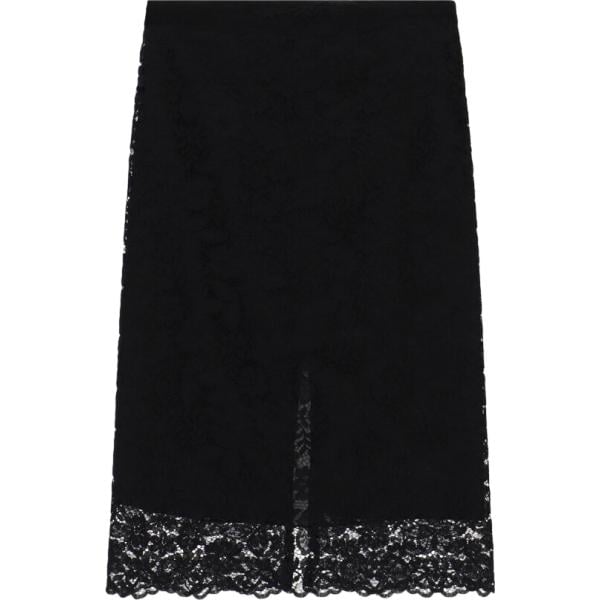 Gonna longuette da donna in nero pece a fiori con pizzo con spacco a vita alta Dixie