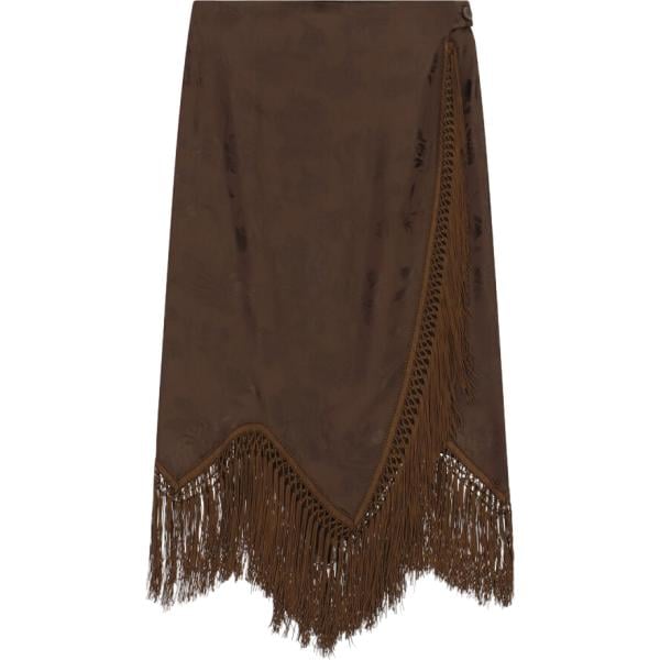 Gonna longuette da donna in marrone scuro con stampe con frange Dixie