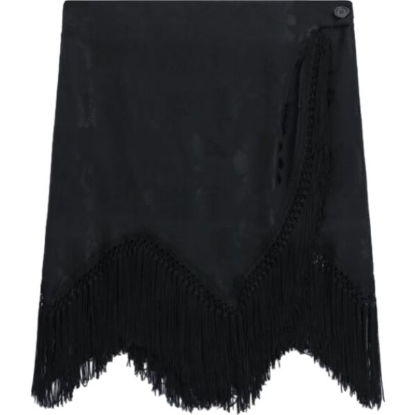 Minigonna da donna in nero pece con stampe con frange corto Dixie