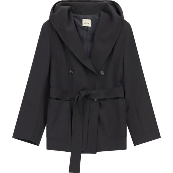 Cappotto da donna in grigio scuro collo con cappuccio con cintura Dixie