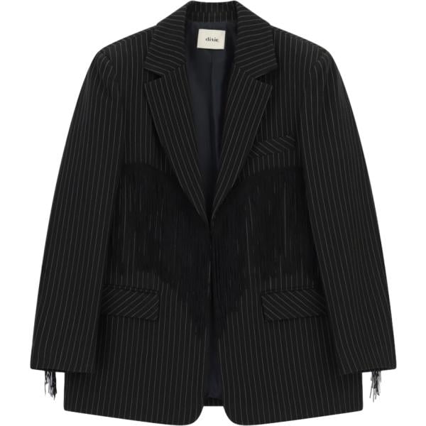 Giacca da donna in nero pece a righe con frange Dixie