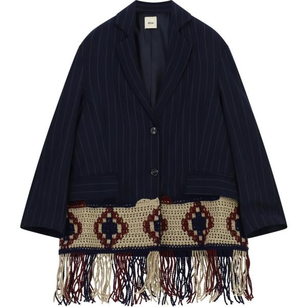 Giacca da donna in blu scuro a righe con frange lungo Dixie