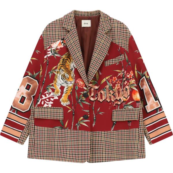 Giacca da donna in marrone chiaro con stampe Dixie