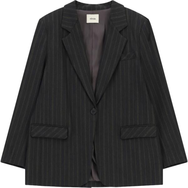 Giacca da donna in nero pece a righe collo con revers monopetto Dixie