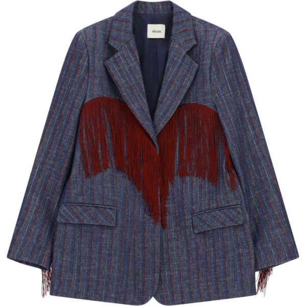 Giacca da donna in blu scuro a righe con frange collo con revers Dixie
