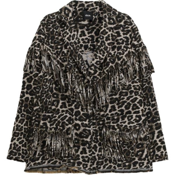 Giacca da donna in nero pece animalier con frange Dixie