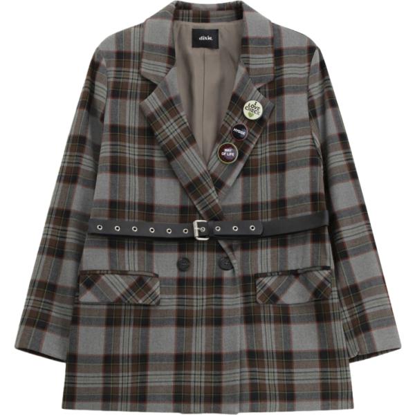Giacca da donna in grigio scuro a quadri maxi con cintura Dixie