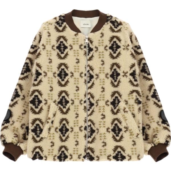 Bomber da donna in beige sabbia geometrica con zip Dixie