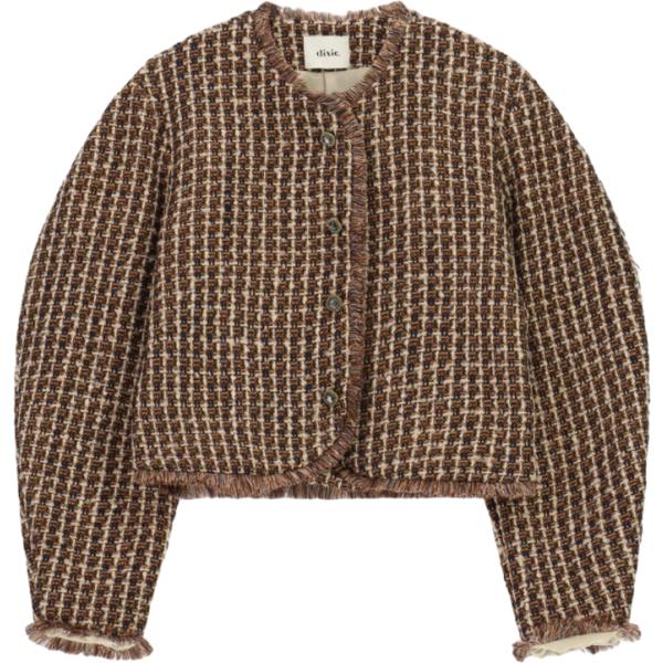 Giacca da donna in marrone chiaro con frange corto con bottoni Dixie Dixie