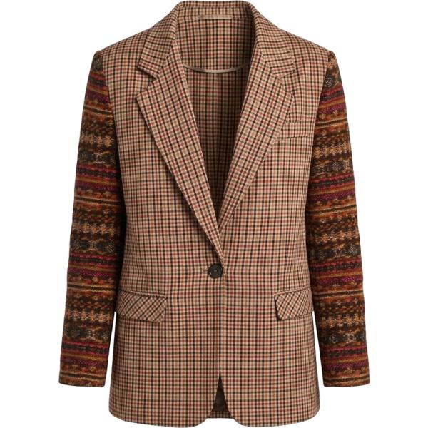 Giacca da donna in marrone scuro a quadri monopetto Dixie