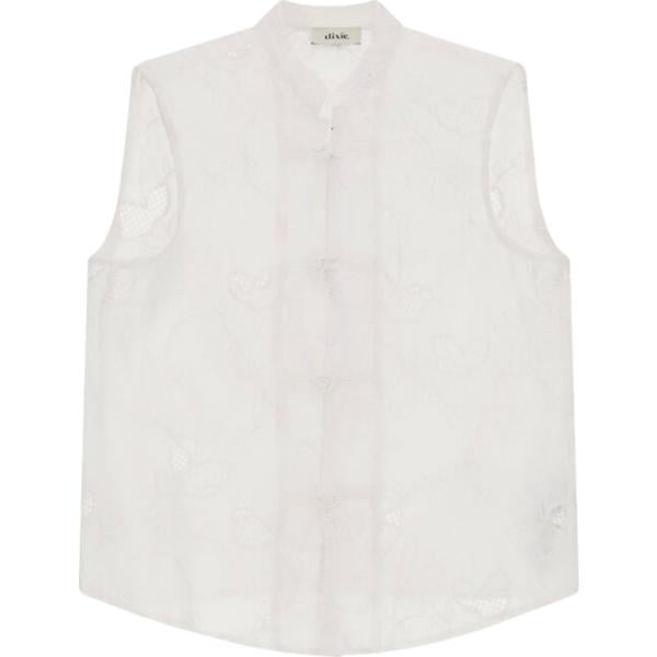 Camicia a maniche corte da donna in bianco neve senza maniche con bottoni Dixie