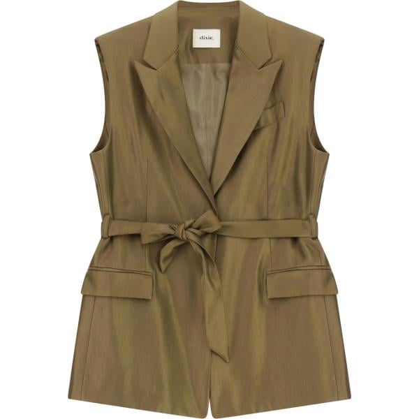 Gilet da donna in marrone scuro lungo con cintura Dixie
