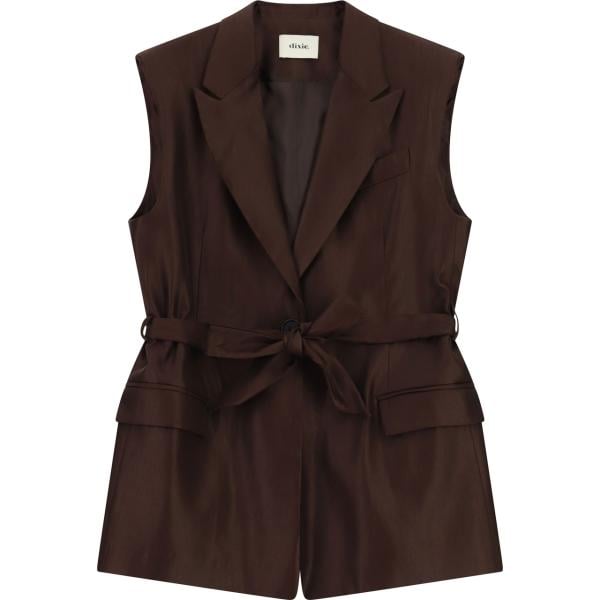 Gilet da donna in marrone scuro lungo con cintura Dixie