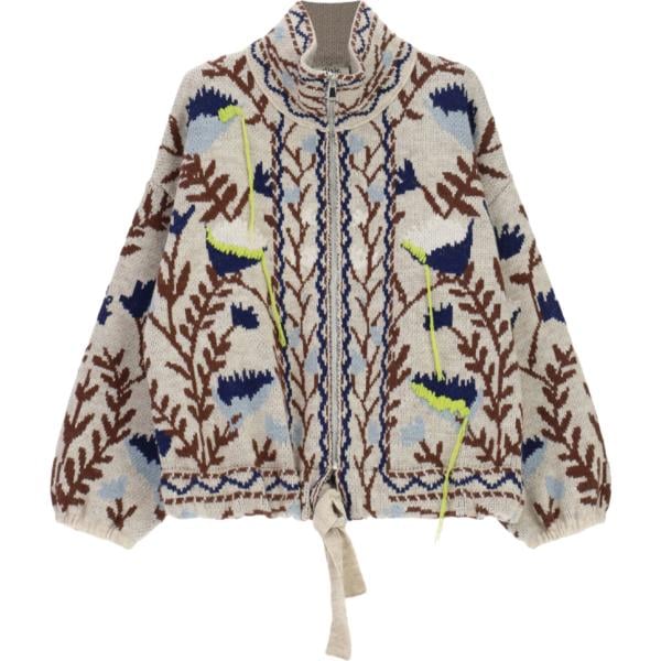 Giacca da donna in beige sabbia a fiori con zip Dixie