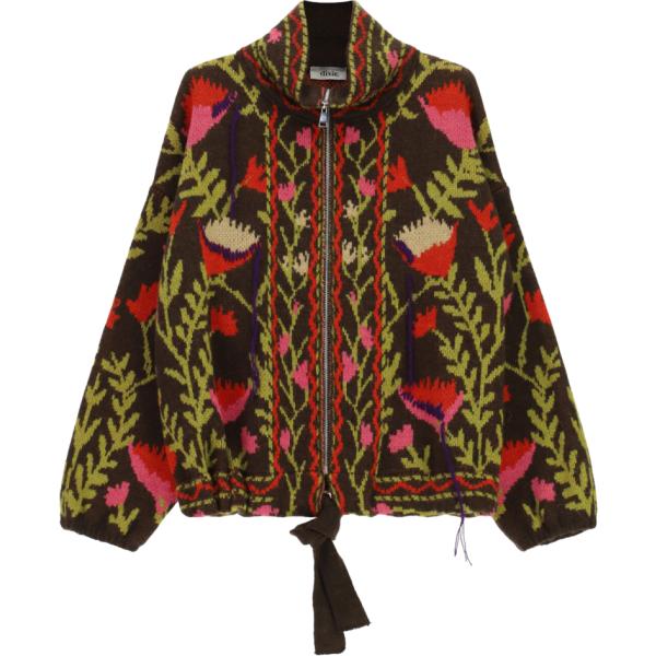 Cardigan da donna in marrone scuro a fiori con zip Dixie Dixie