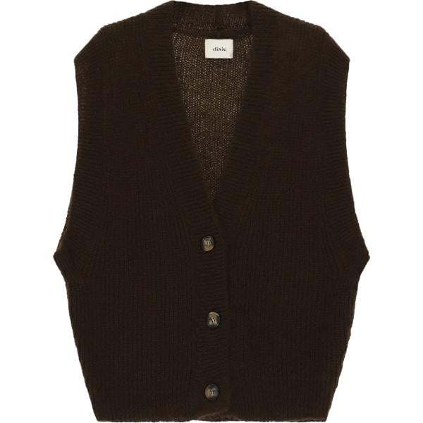 Gilet da donna in marrone scuro collo a v senza maniche Dixie