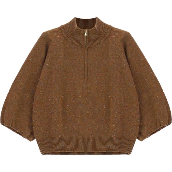 Maglione da donna in marrone chiaro a pois collo alto con zip Dixie