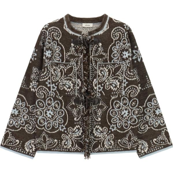 Cardigan da donna in marrone scuro con frange Dixie Dixie