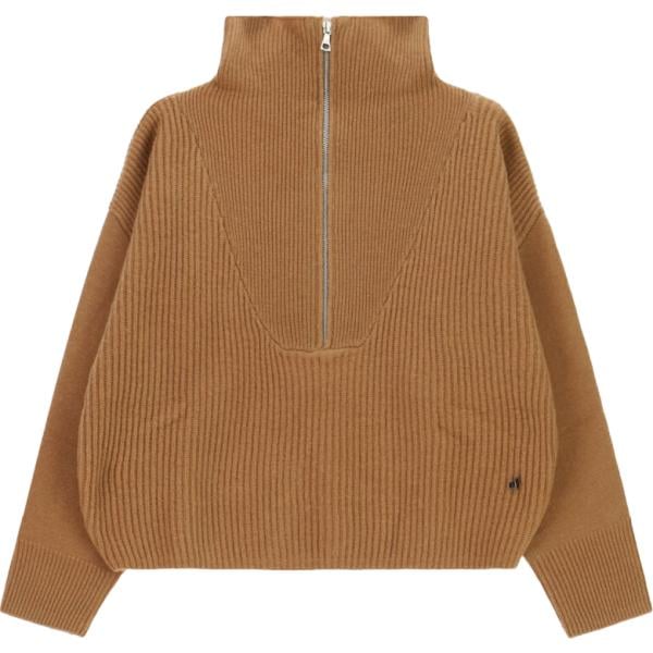 Maglione da donna in marrone chiaro collo alto con zip Dixie Dixie