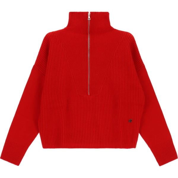 Maglione da donna in rosso classico collo alto con zip Dixie