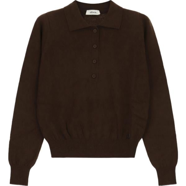 Polo da donna in marrone scuro a maniche lunghe con bottoni Dixie Dixie