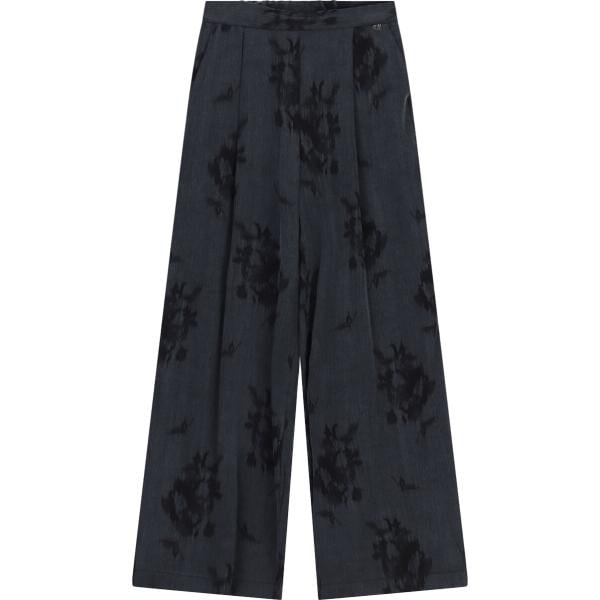 Pantaloni a palazzo da donna in nero pece con stampe a vita alta Dixie